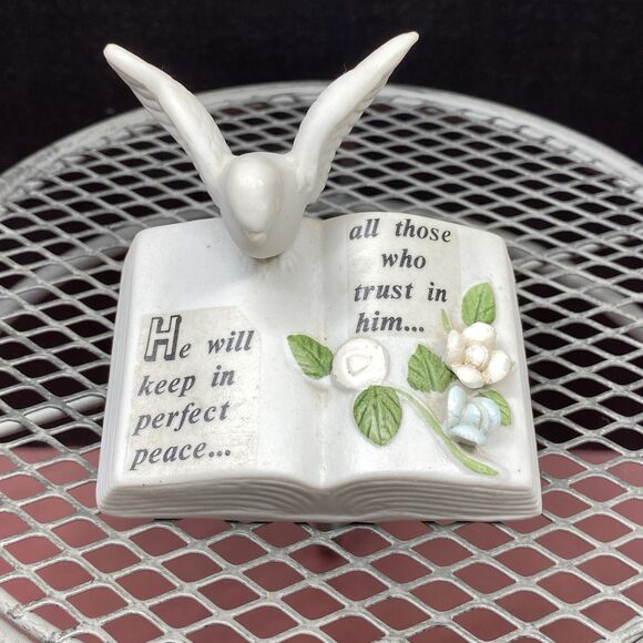 Vtg Artmark Fine Porcelain The Word He Will Keep In Perfect Peace Wall Hanging - Picture 1 of 9